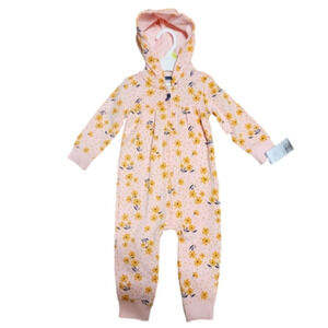 Carter's footie with hoodie. Pink with gold flowers. NWT. 12 months.